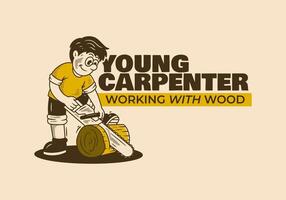 Young carpenter character in retro style vector
