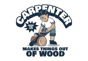 Illustration of a Carpenter character sawing a block of wood vector