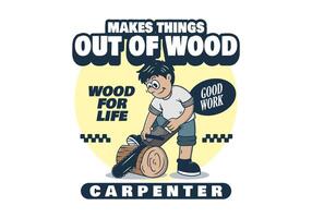 Illustration of a Carpenter sawing a block of wood vector