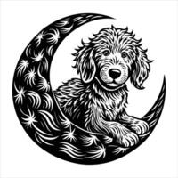 Goldendoodle sitting on the moon vector