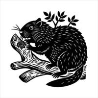 Beaver gnawing tree vector