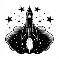 Rocket Launch With Bright Flames vector