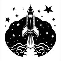 Rocket Launch With Bright Flames Vectors