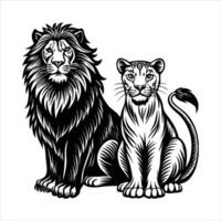 Lioness sitting side view. vector