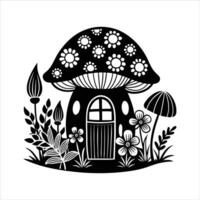 Mushroom house with door and windows vector