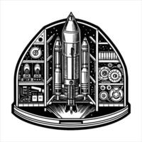 Cross section of a rocket combustion chamber. vector