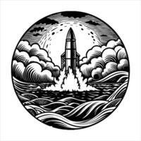Rocket launching from an ocean platform vector