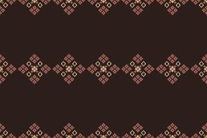 Fabric pixel pattern art cross stitch brown color background ethnic design. vector