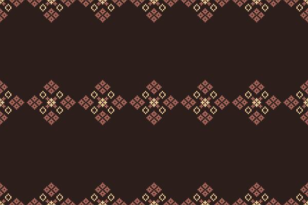 Fabric pixel pattern art cross stitch brown color background ethnic design.