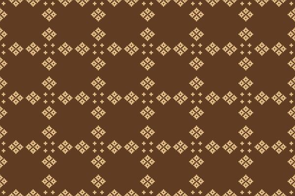 Wallpaper of brown color background fabric pixel pattern art cross stitch ethnic design.