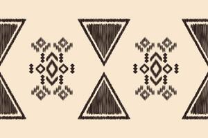 Cream brown background ikat pattern fabric geometric design pixel art. vector