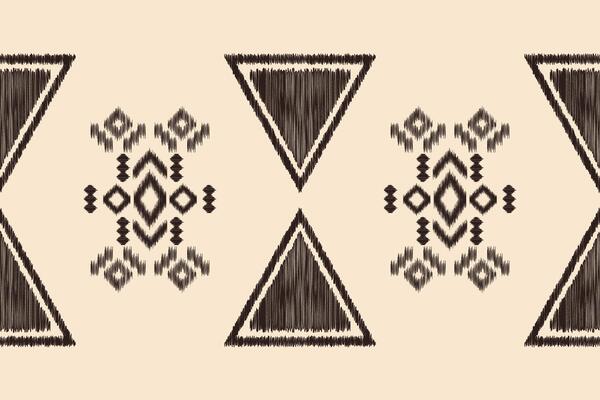Cream brown background ikat pattern fabric geometric design pixel art.