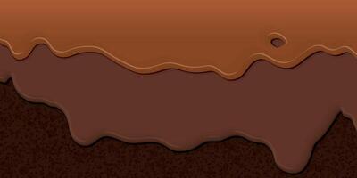 Melted chocolate and caramel pouring on browine cake texture background graphic illustration. vector