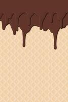 Melted chocolate ice cream drop on ice cream cone texture vertical background graphic illustration have blank space. vector
