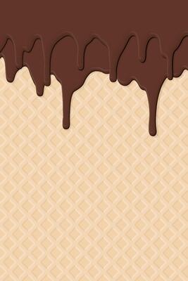 Melted chocolate ice cream drop on ice cream cone texture vertical background graphic illustration have blank space.