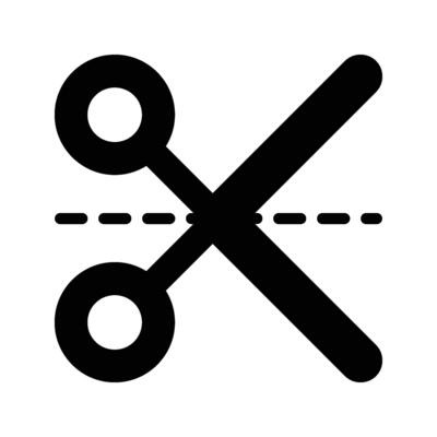Black open scissors with stitch line icon isolated on white. Cut out sign. Utensil or hairdresser symbol. illustration.