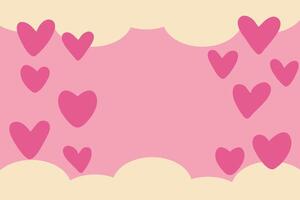 Valentine's Day cloud sky background banner with empty copy space and hearts. Perfect festive design for card, invitation, label, sale. Hand drawn illustration. vector