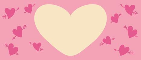 Arrow pierced hearts Valentine's Day horizontal banner template with empty copy space. Perfect festive design for card, invitation, label, sale. Hand drawn illustration. vector