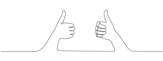 Thumbs up in one continuous line. Symbol of goodness . Positive gesture showing liking sign in one line style . editable stroke vector