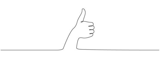 Thumbs up in one continuous line. Symbol of goodness . Positive gesture in one-line style . editable stroke. vector