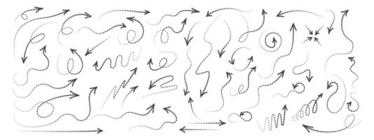 Set of curved arrows with dotted lines. A collection of zigzag arrows with dotted lines, curved pointers indicating a complex path . simple design. vector