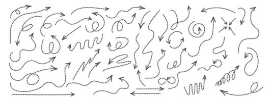 Set of curved arrows with dotted lines. A collection of zigzag arrows with dotted lines, curved pointers indicating a complex path . design vector