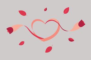 Abstract Heart Design with Pink Ribbon and Red Leaves vector
