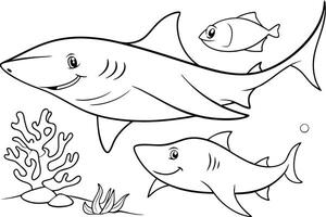 Illustration of Sharks and rays swimming together in the deep, perfect for marine and aquatic themes, ideal for educational or artistic purposes. vector