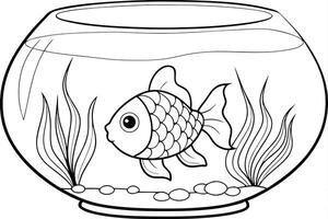 Illustration of A colorful fish in a tank with seaweed, perfect for marine and aquatic themes, ideal for educational or artistic purposes. vector