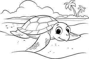 Illustration of A sea turtle digging in the sand, perfect for marine and aquatic themes, ideal for educational or artistic purposes. vector