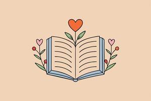 Open Book Floral Heart Design, Love Reading, Spring vector