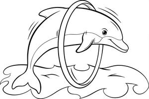 Illustration of A dolphin jumping through a hoop, perfect for marine and aquatic themes, ideal for educational or artistic purposes. vector