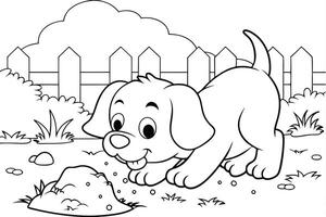 Illustration of A playful dog digging a hole, perfect for marine and aquatic themes, ideal for educational or artistic purposes. vector