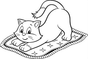 Illustration of A cat stretching on a rug, perfect for marine and aquatic themes, ideal for educational or artistic purposes. vector