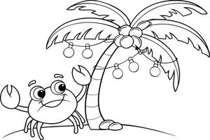 Illustration of A crab decorating a palm tree for christmas, perfect for marine and aquatic themes, ideal for educational or artistic purposes. vector