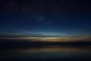 The sky with star at the lake in the twilight photo