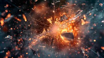 dramatic explosion with sparks and fiery debris photo