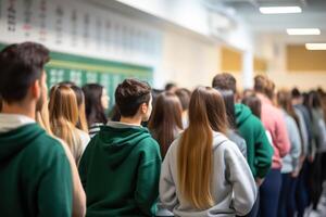 Back view of a group of students in a classroom photo