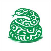 A green snake with a tribal pattern on it vector