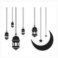 Islamic lanterns and crescent on a white background vector