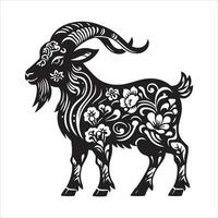 The goat is black and white with floral patterns vector