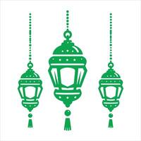 Three green lanterns hanging from a string vector