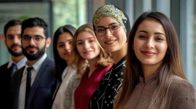 Diverse business team smiling together in modern office photo