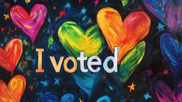 Colorful painting celebrating voting with hearts and stars photo