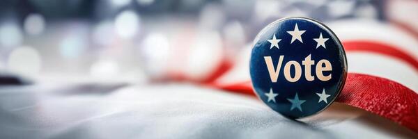 Vote button lying on american flag encouraging civic participation photo