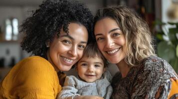 Happy mothers embracing their adorable child at home photo