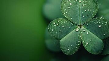 Close up of dewdrops on clover leaf, showcasing nature beauty photo