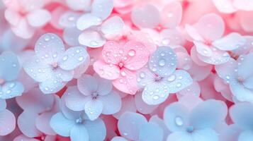 Dew covered flower petals glowing softly in morning light photo