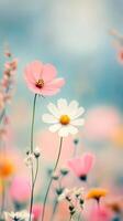 Delicate pink and white flowers in soft, dreamy background photo