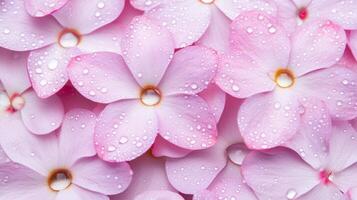 Dew covered pink flower petals glowing softly in morning light photo